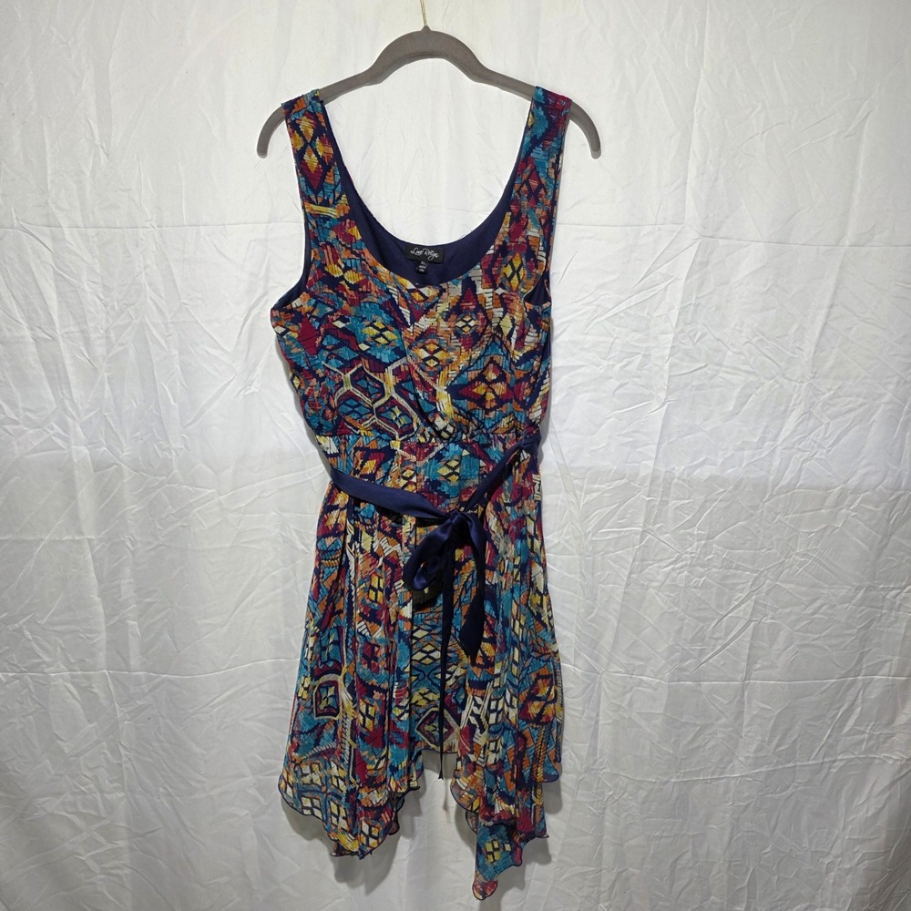 Love Reign Sleeveless Tribal Geometric Handkerchief Hem Belted Dress XL